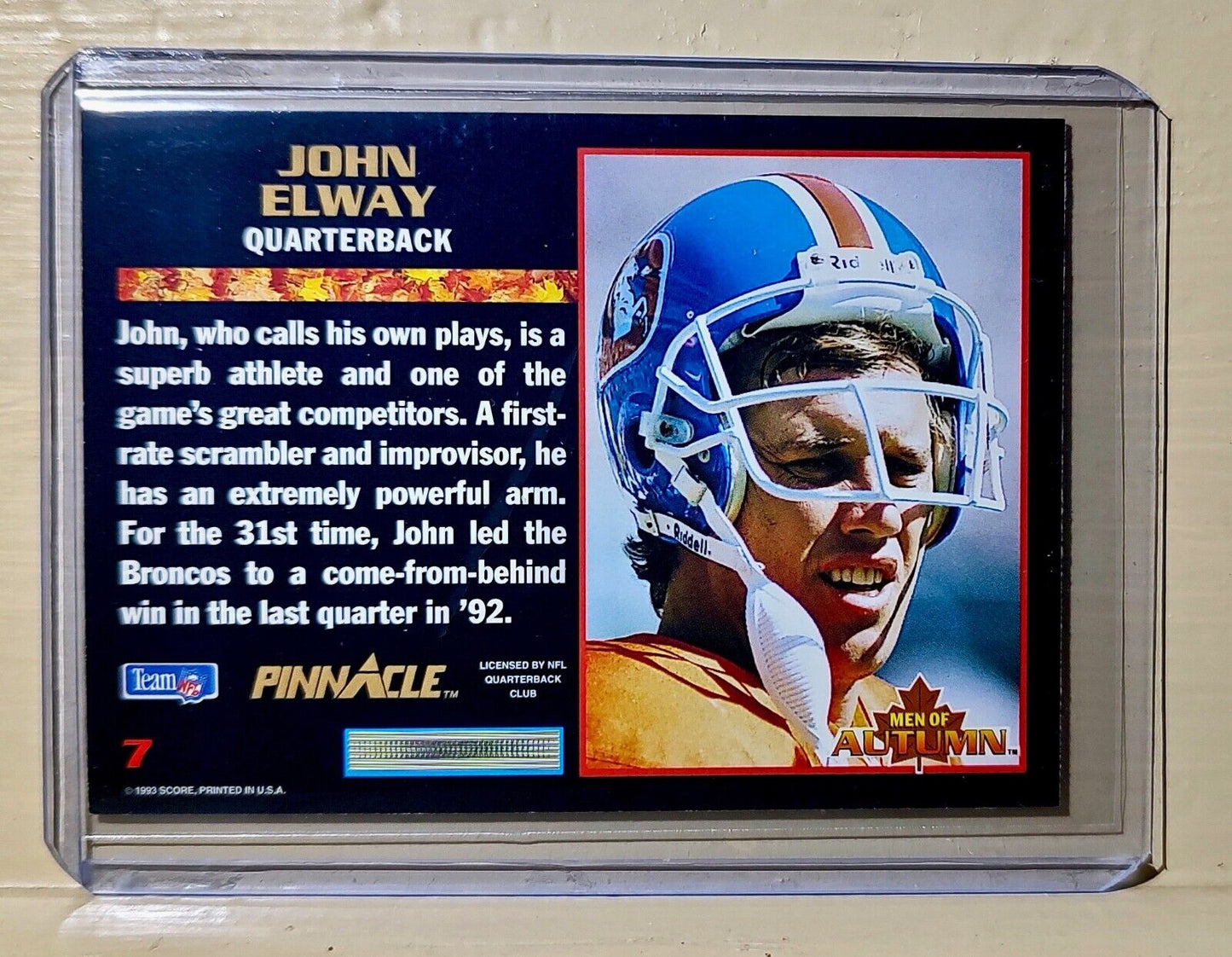 John Elway 1993 Score Pinnacle Football Men of Autumn #7 NFL Card Denver Broncos