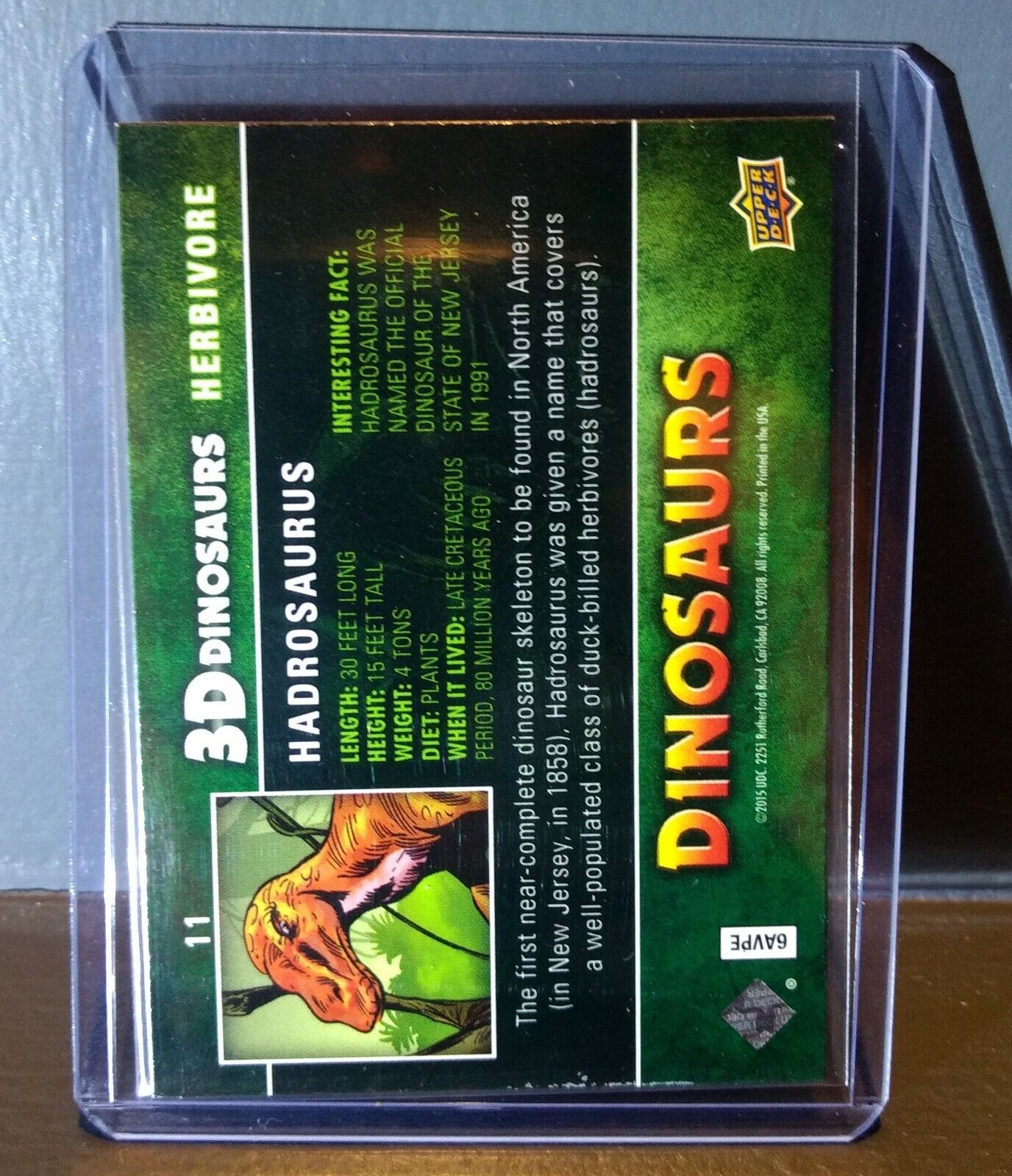 2015 Upper Deck Dinosaurs 3-D Lenticular Hadrosaurus #11 Trading Card
