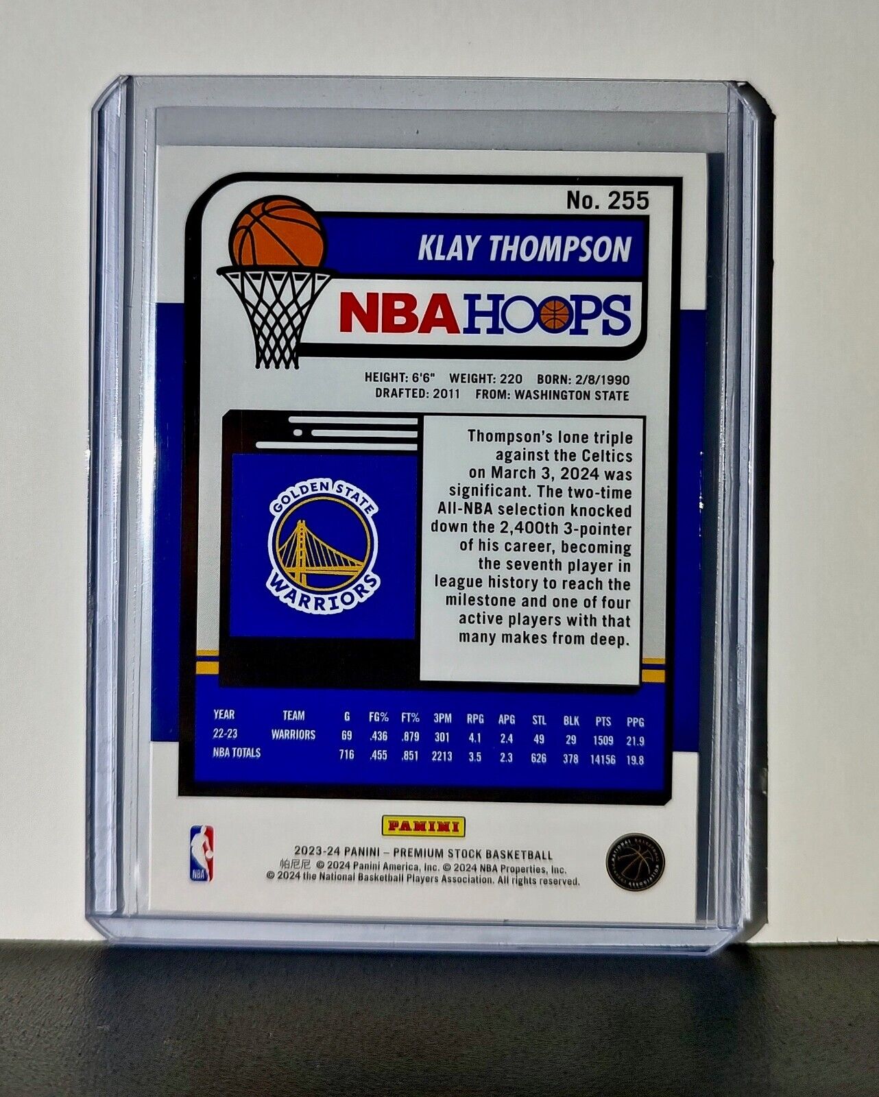 Klay Thompson 2023-24 Panini Premium Stock NBA Hoops #255 Card Warriors
