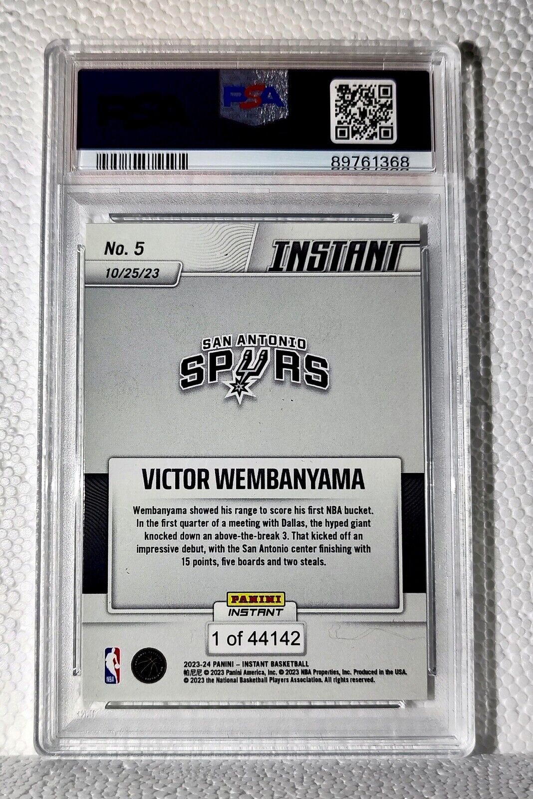 Victor Wembanyama 2023-24 Panini #5 NBA Rookie Basketball Card Spurs PSA 9 Mint
