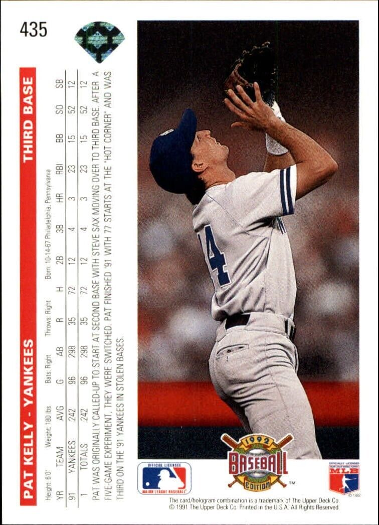 Pat Kelly 1992 Upper Deck MLB #435 Baseball Card New York Yankees