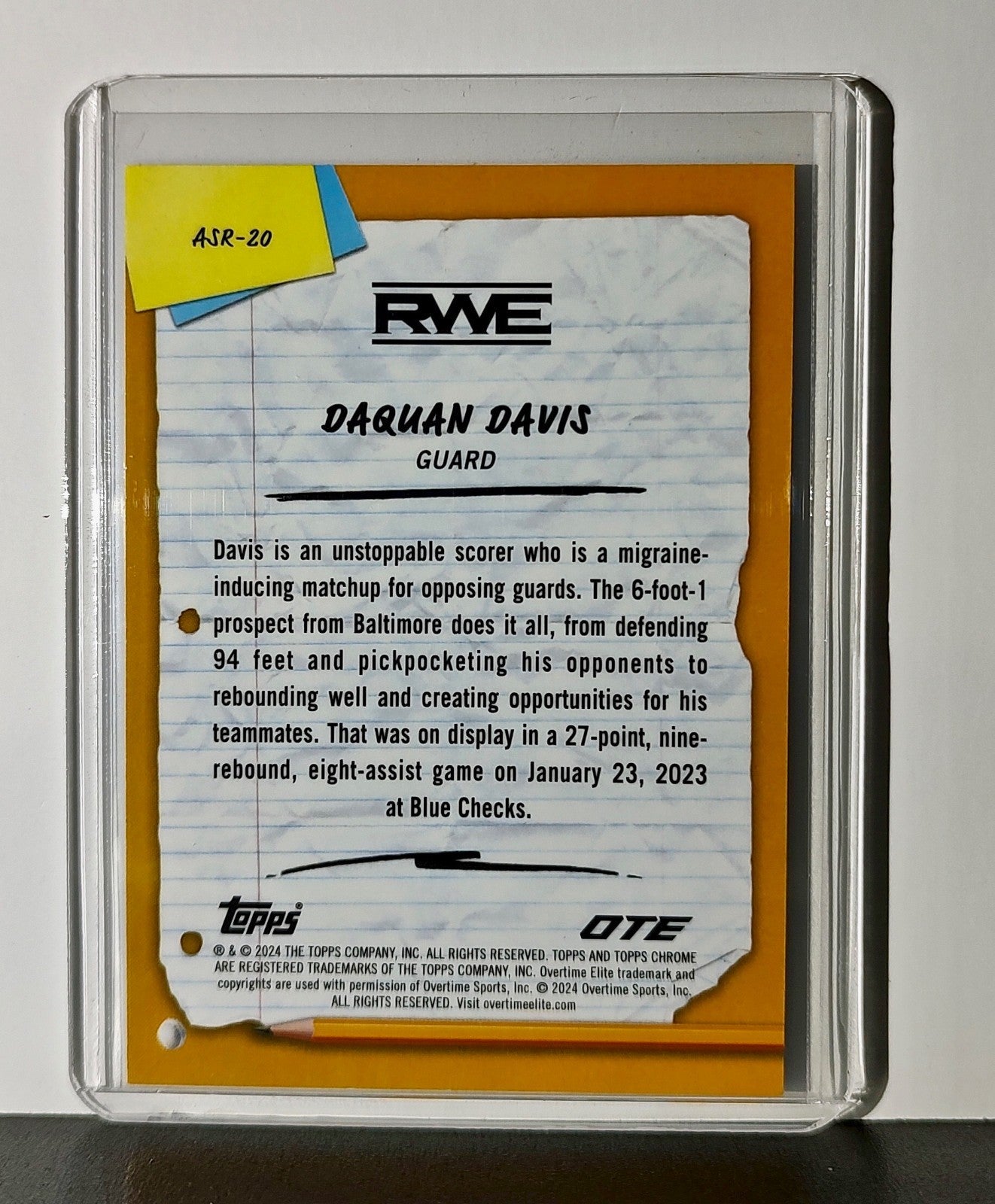Daquan Davis 2023-24 Topps Chrome Overtime Elite #ASR-20 07/99 Blue Refractor
