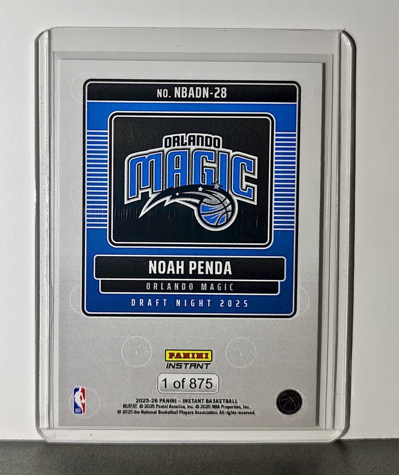 Noah Penda Rookie 2025-26 Panini NBA #28 Draft Night Card Orlando Magic
