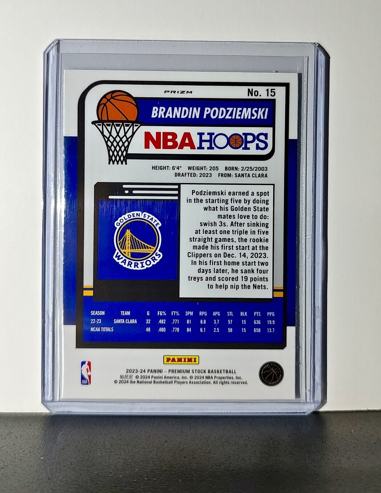 Brandin Podziemski 2023-24 Panini Premium NBA Hoops #15 Rookie Pulsar Prizm