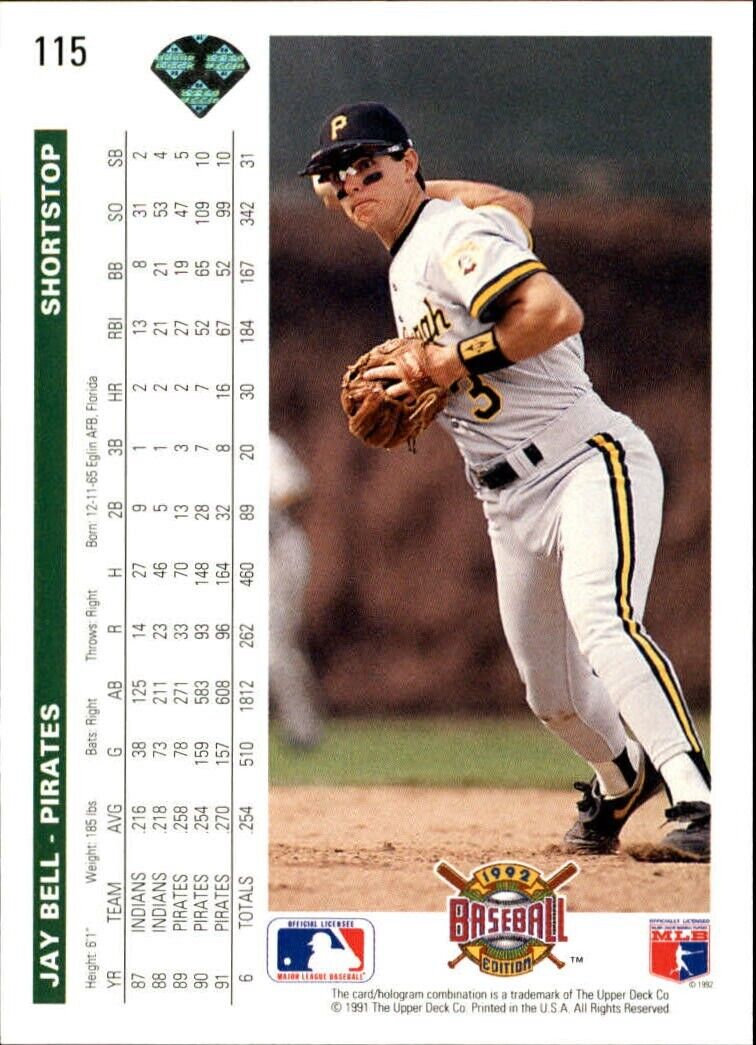 Jay Bell 1992 Upper Deck MLB #115 Baseball Card Pittsburgh Pirates