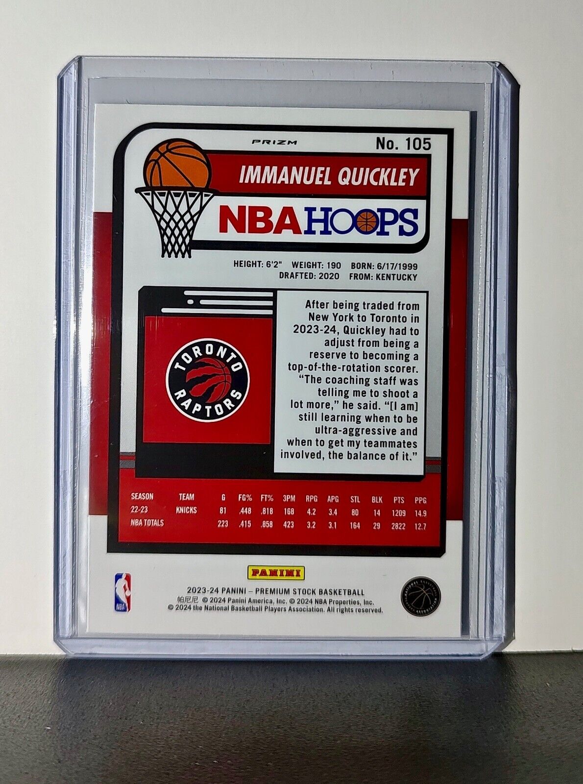 Immanuel Quickley 2023-24 Panini Premium NBA Hoops #105 Disco Prizm Card Raptors