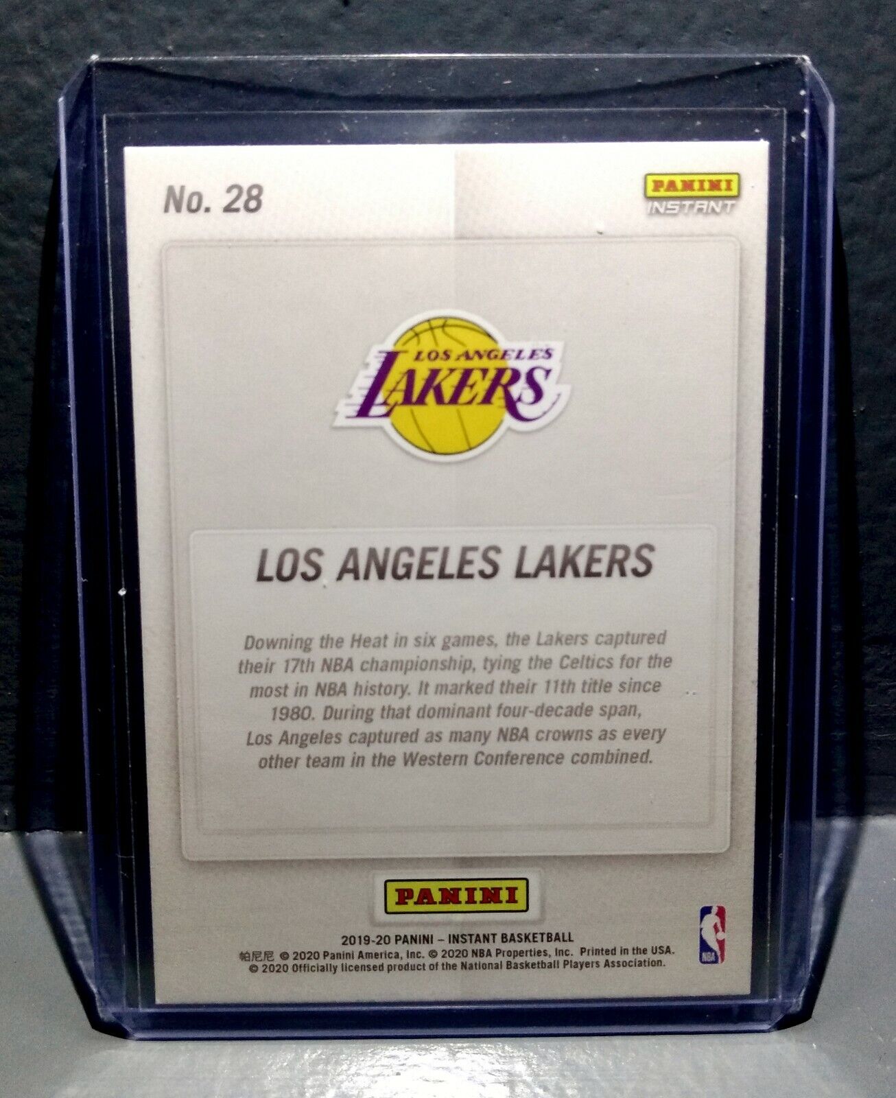 Los Angeles Lakers 2020 Panini LA Lakers NBA Champions #28 Basketball Card