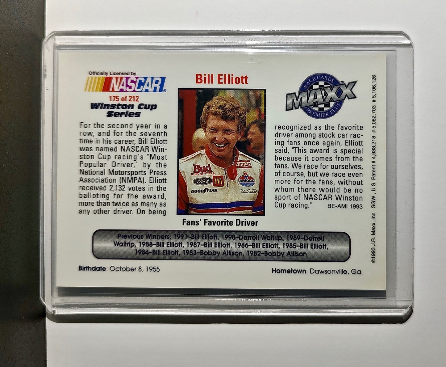 Fans' Favorite Driver FF 1993 Maxx Premier Plus Racing #175 NASCAR Card