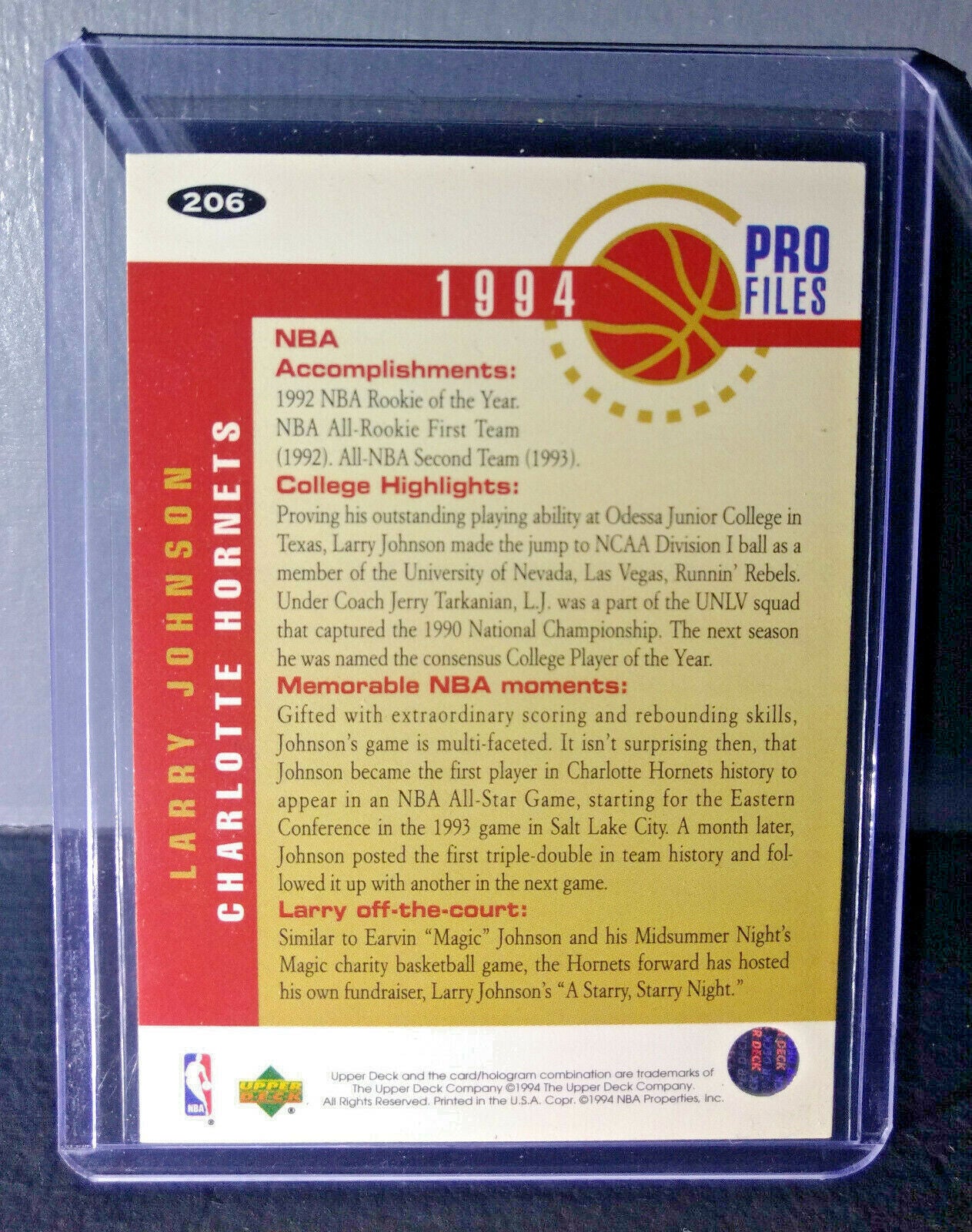 1994-95 Larry Johnson Upper Deck Collector's Choice #206 Basketball Card