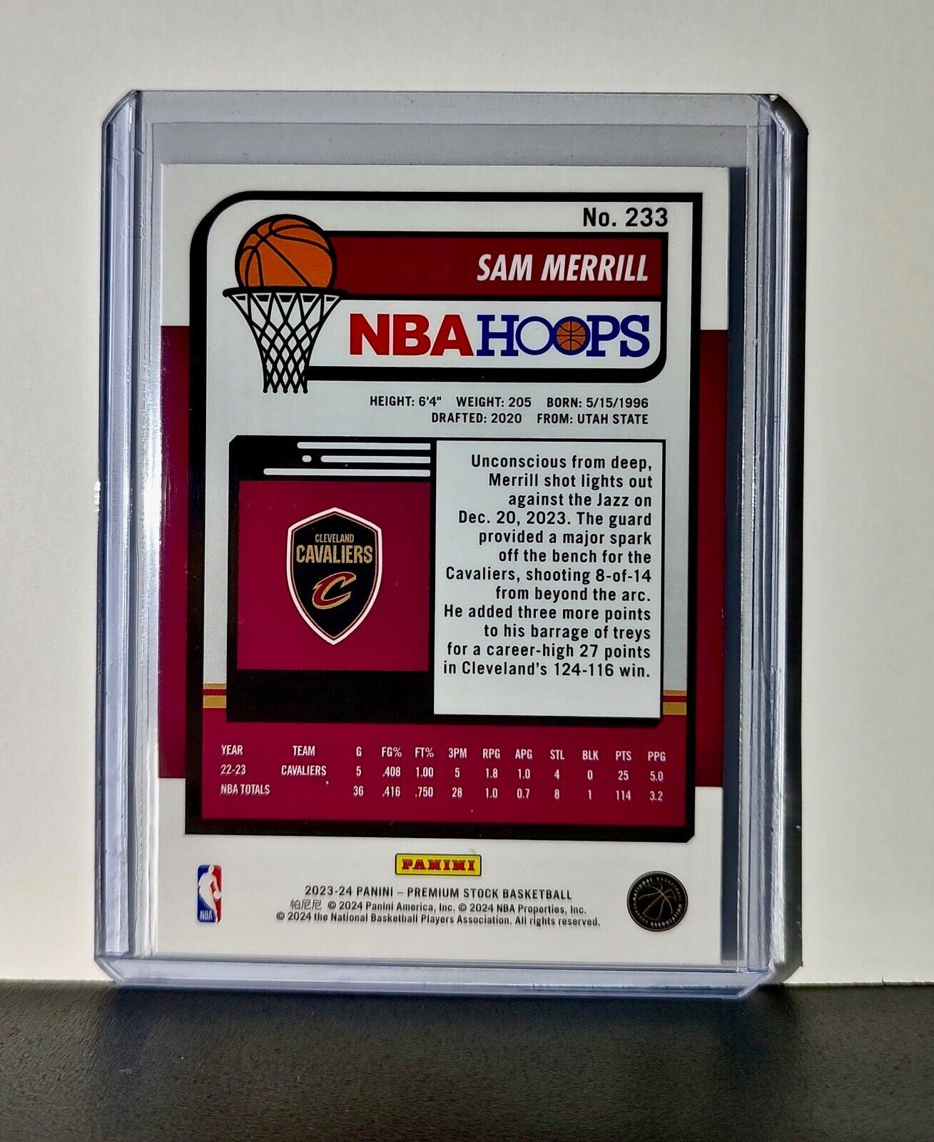 Sam Merrill 2023-24 Panini Premium Stock NBA Hoops #233 Card Cleveland Cavaliers