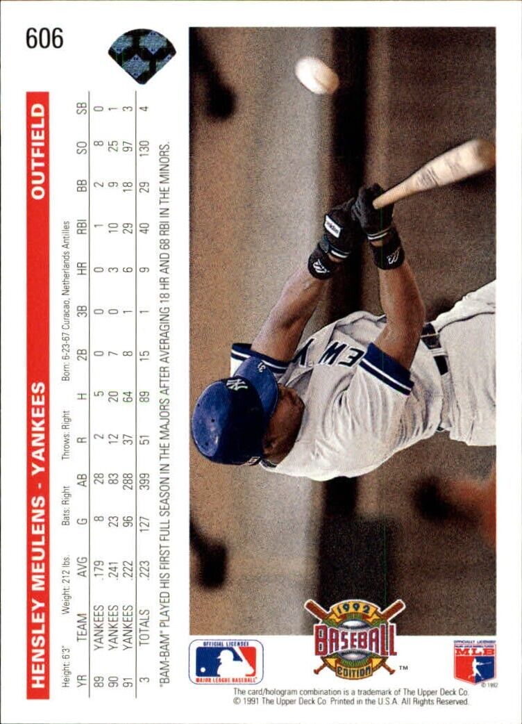 Hensley Meulens 1992 Upper Deck MLB #606 Baseball Card New York Yankees