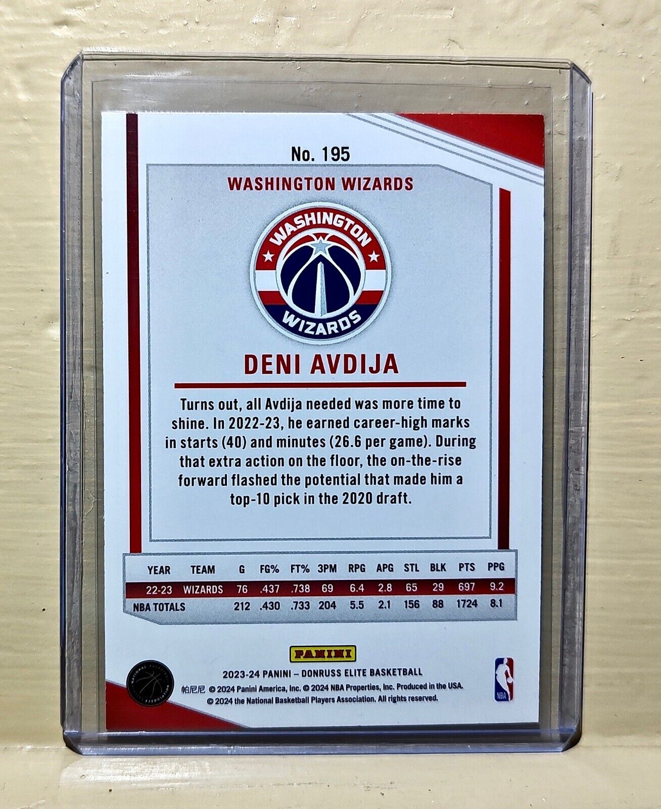 Deni Avdija 2023-24 Panini Donruss Elite NBA #195 Basketball Card Wizards