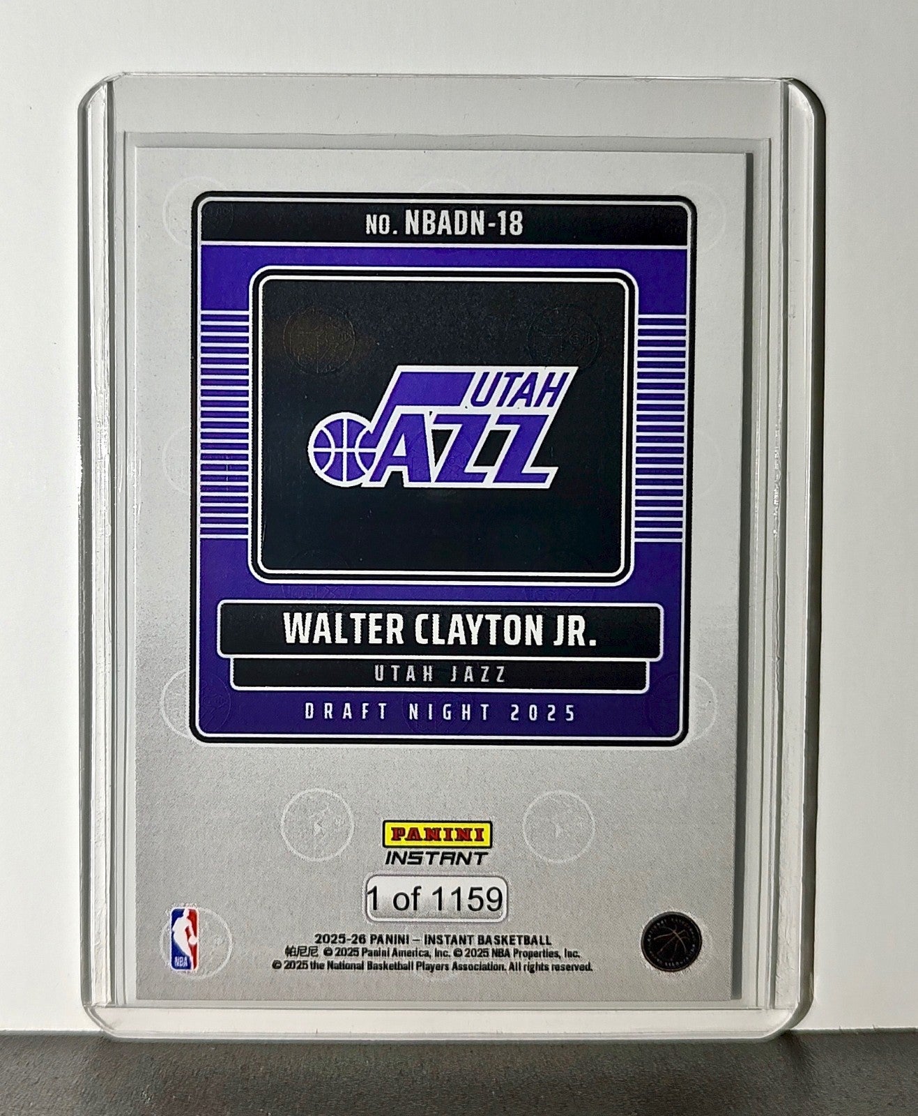 Walter Clayton Jr. Rookie 2025-26 Panini NBA #18 Draft Night Card Utah Jazz