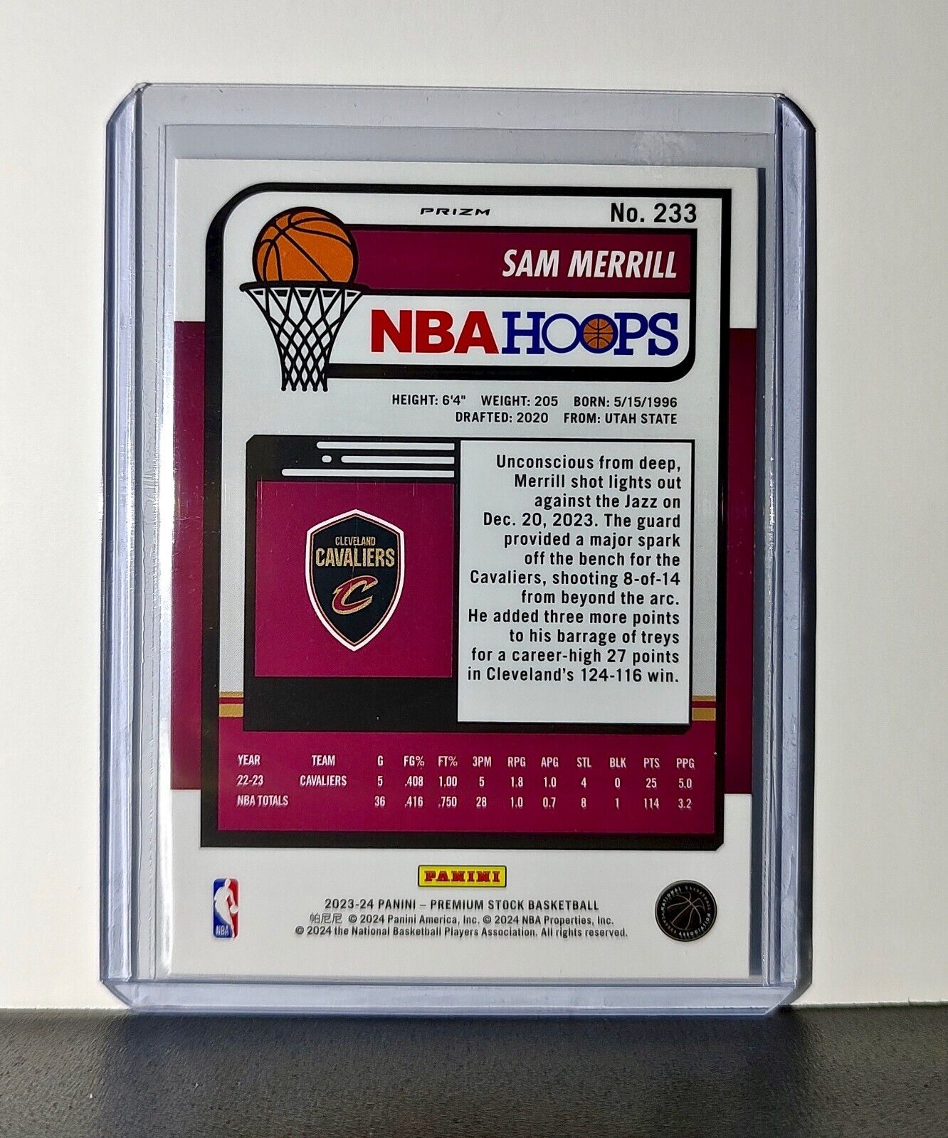 Sam Merrill 2023-24 Panini Premium NBA Hoops #233 Pulsar Prizm Cavaliers