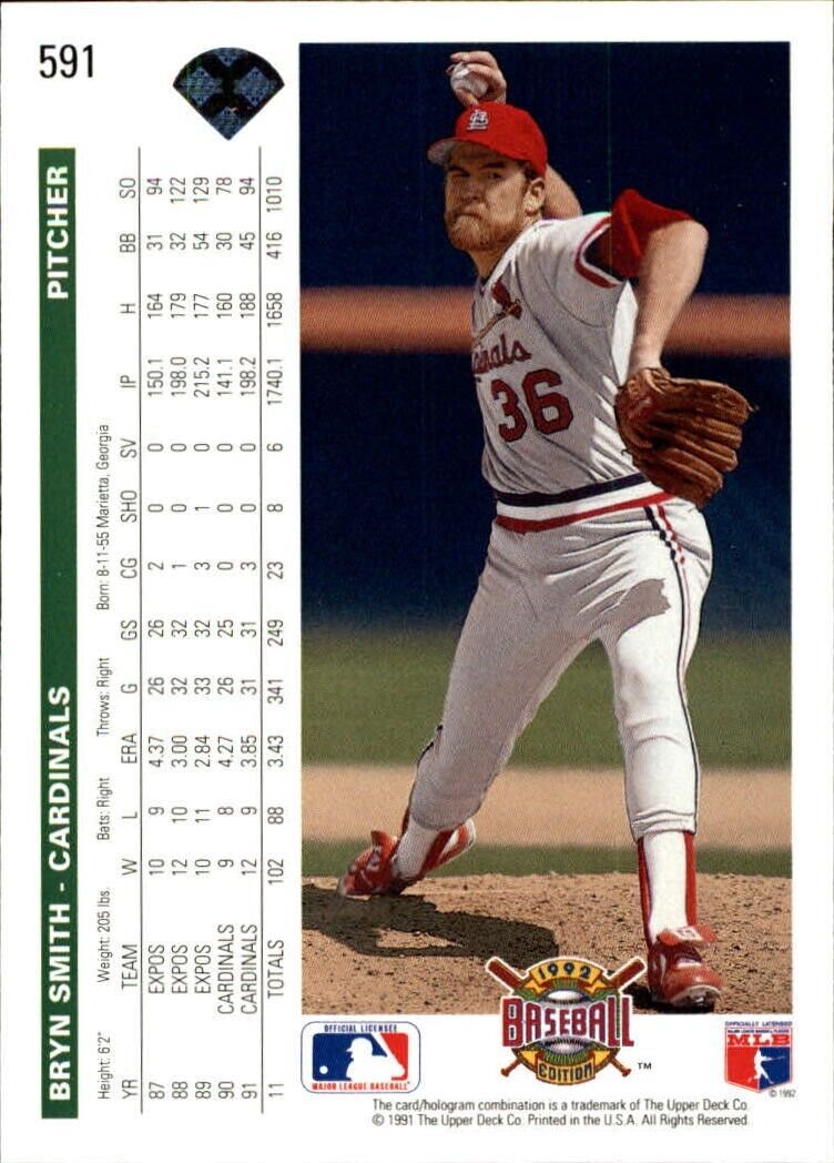 Bryn Smith 1992 Upper Deck MLB #591 Baseball Card St. Louis Cardinals