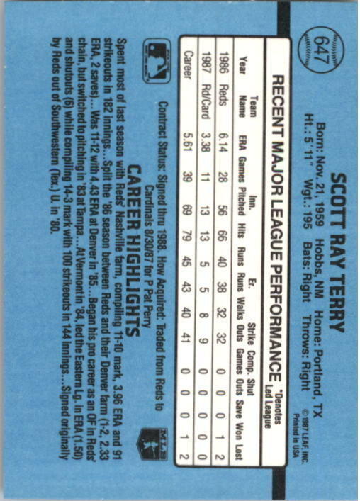1988 Scott Terry Donruss Baseball Card #647