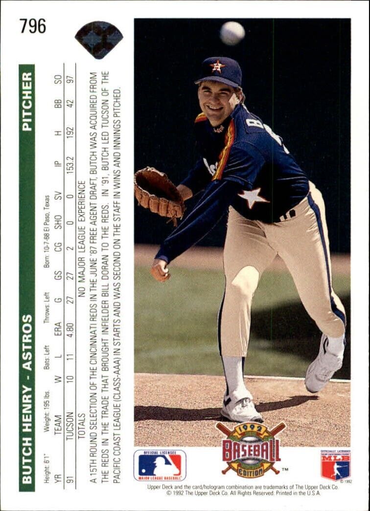 Butch Henry 1992 Upper Deck MLB #796 Baseball Card Houston Astros