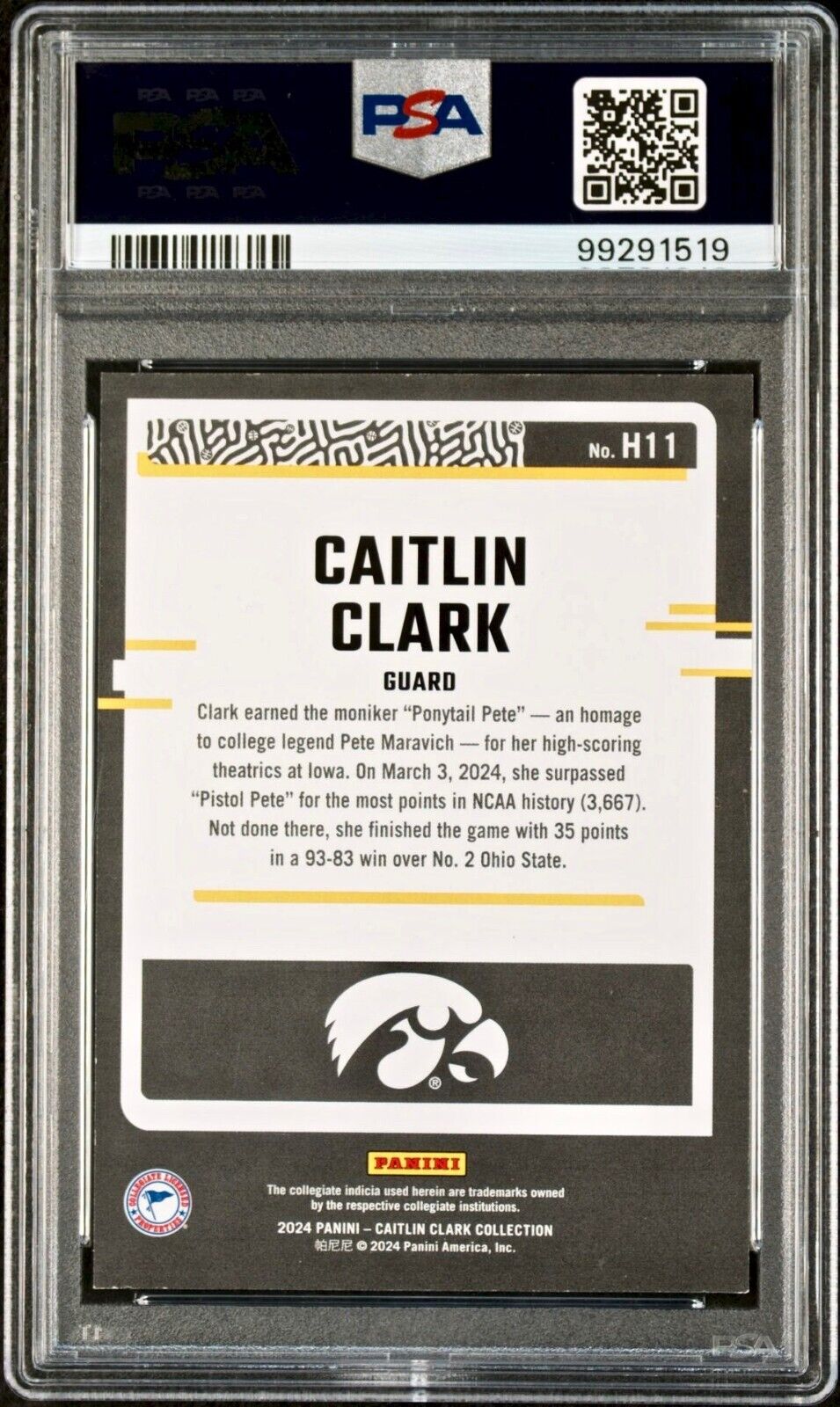 Caitlin Clark 2024 Panini Donruss Highlights H11 Basketball Card PSA 8 NM-MT+