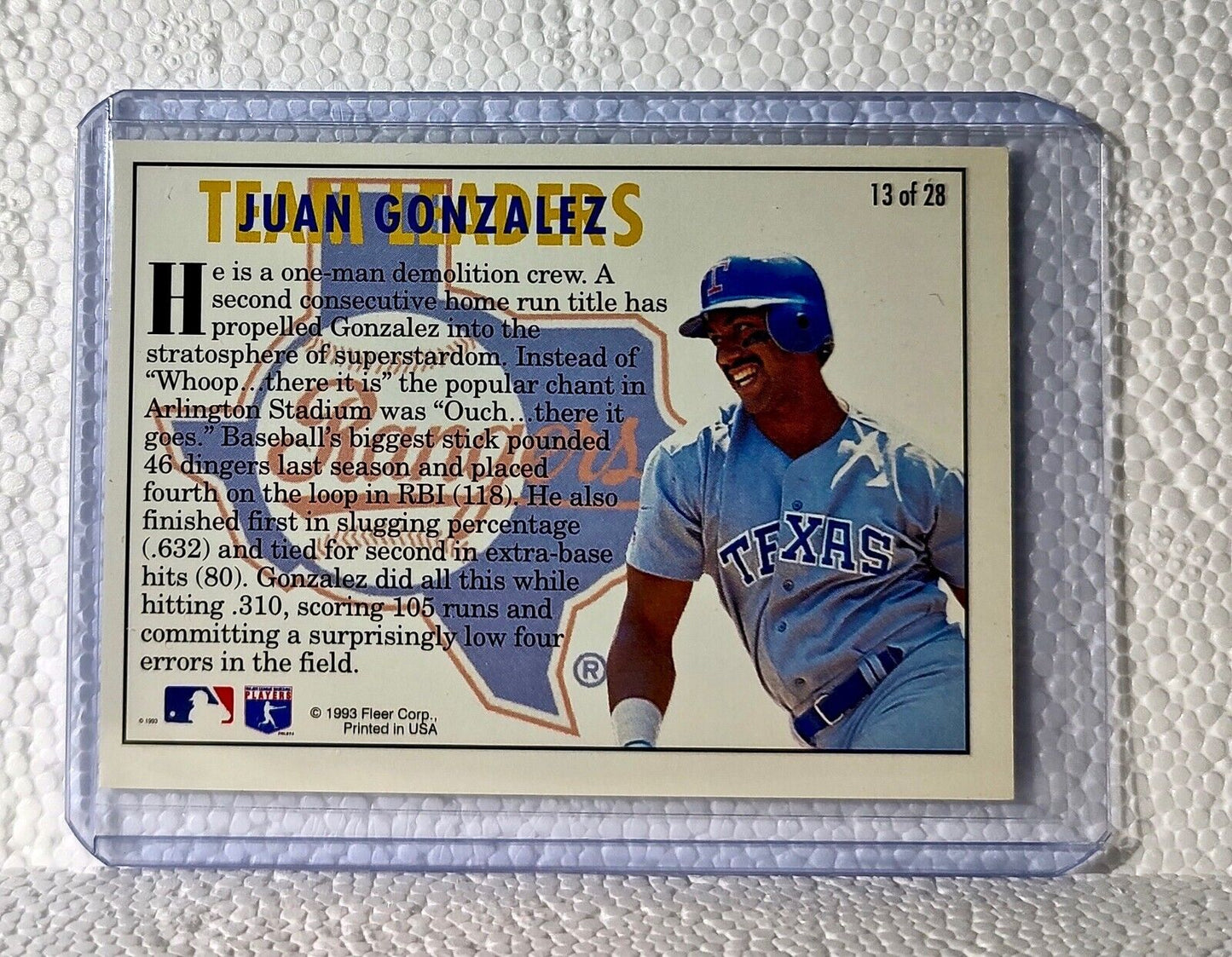 Juan Gonzalez 1994 Fleer MLB #13 Team Leaders Baseball Card Texas Rangers