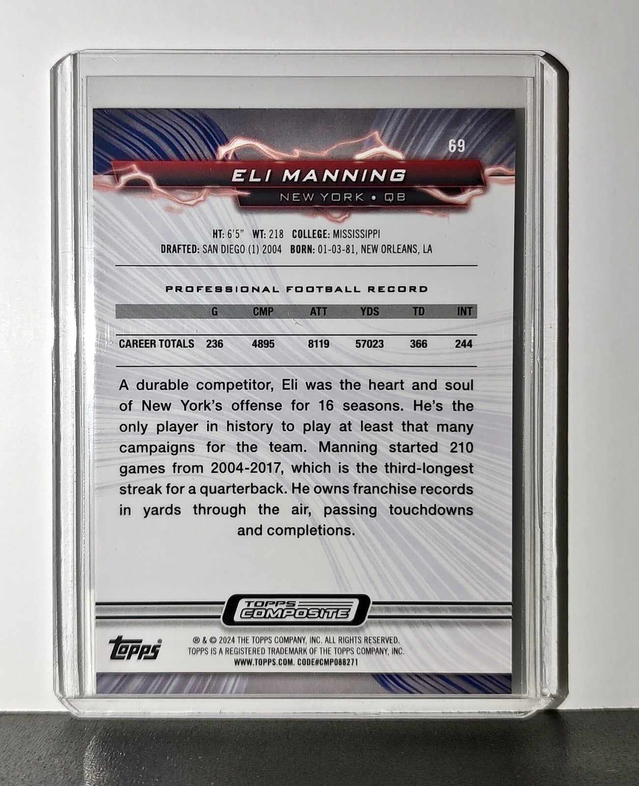 Eli Manning 2023 Topps Resurgence NFL #69 Football Card New York Giants