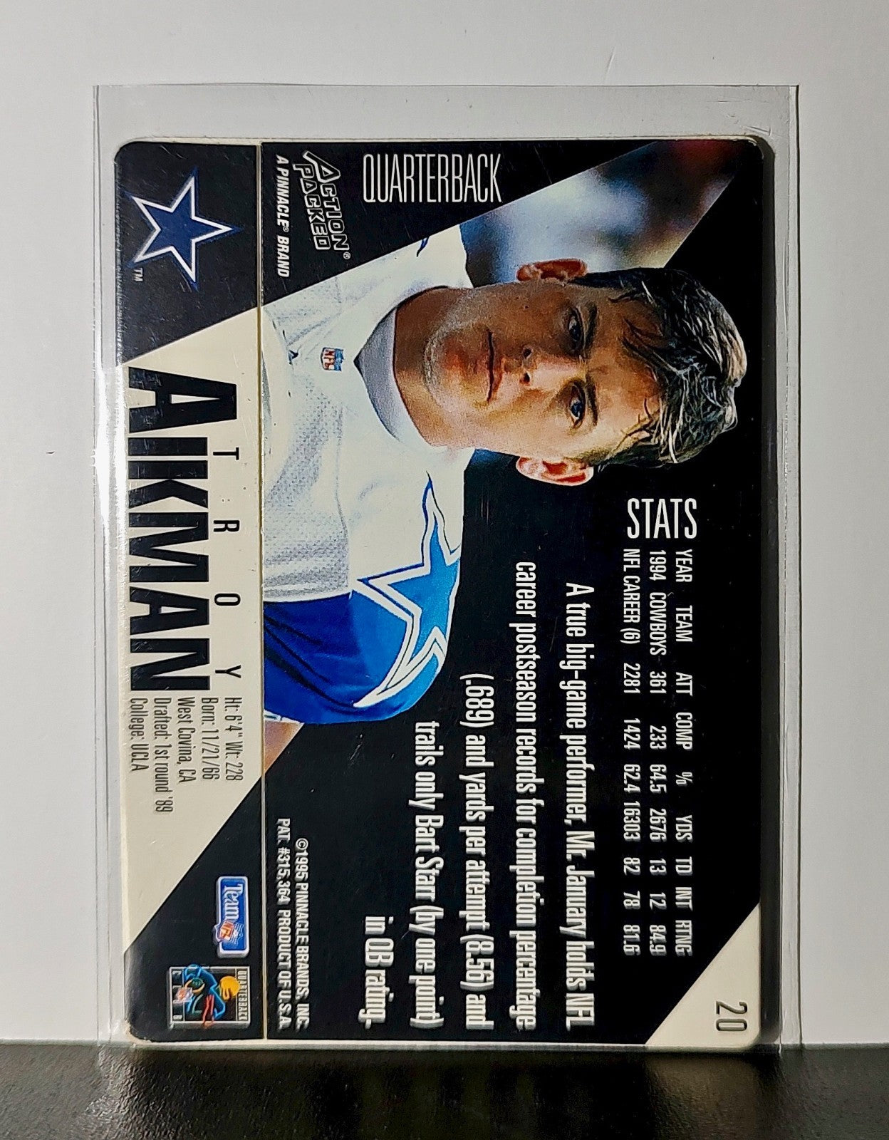 Troy Aikman 1995 Pinnacle NFL #20 Card Dallas Cowboys