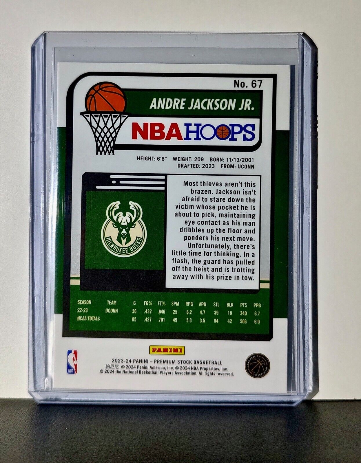 Andre Jackson Jr. 2023-24 Panini Premium Stock NBA Hoops #67 Rookie Card Bucks
