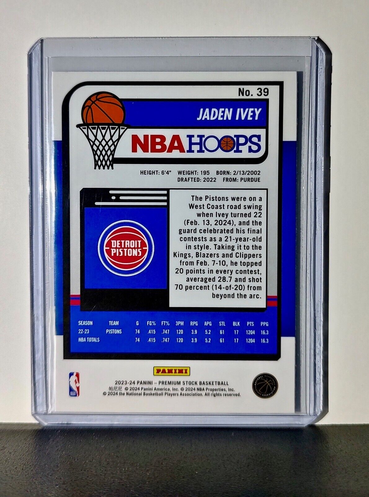 Jaden Ivey 2023-24 Panini Premium Stock NBA Hoops #39 Card Detroit Pistons