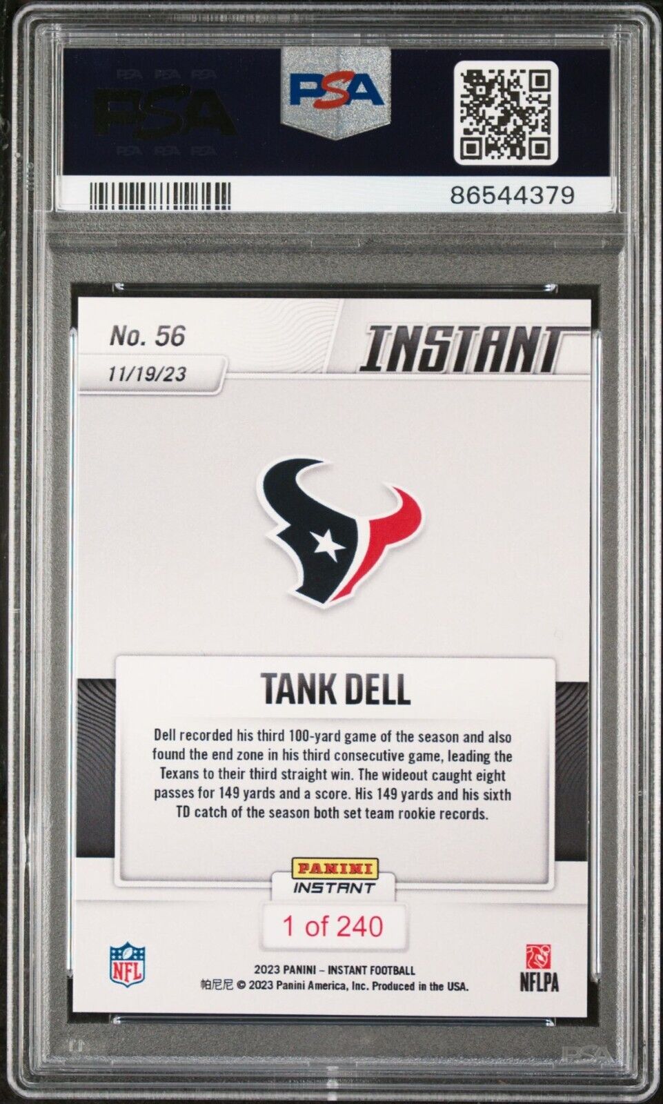 Tank Dell 2023 Panini NFL Rookie Football #56 Card 1 of 240 Texans PSA 9 Mint