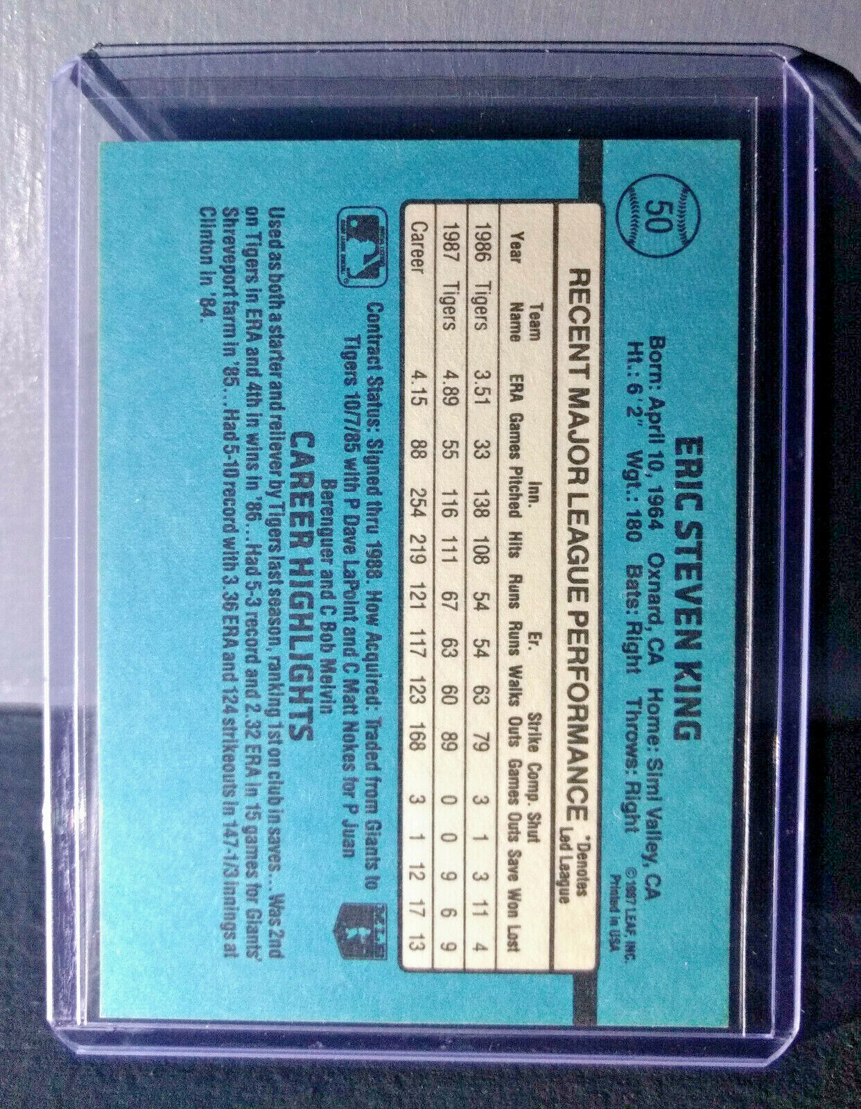 1988 Eric King Donruss #50 Baseball Card