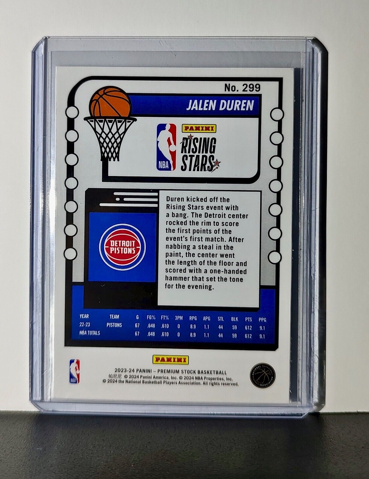 Jalen Duren 2023-24 Panini Premium NBA Hoops Rising Stars #299 Card Pistons