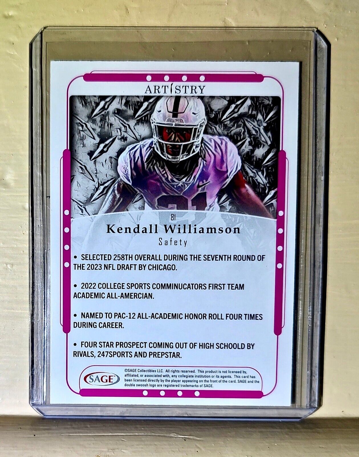 Kendall Williamson 2023 SAGE NFL Artistry Football #81 Card