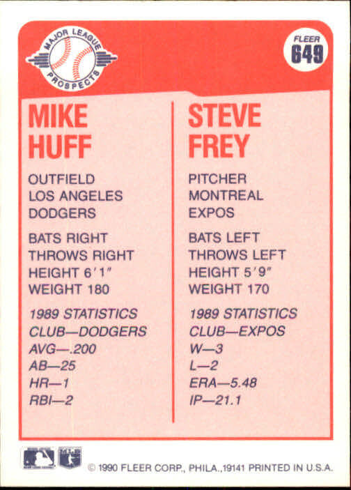 1990 Mike Huff / Steve Frey Fleer Baseball Card #649