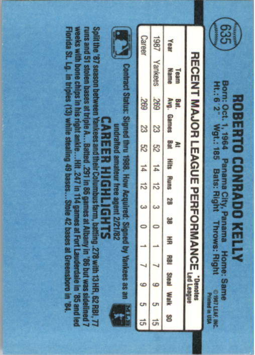 1988 Roberto Kelly Donruss Baseball Card #635