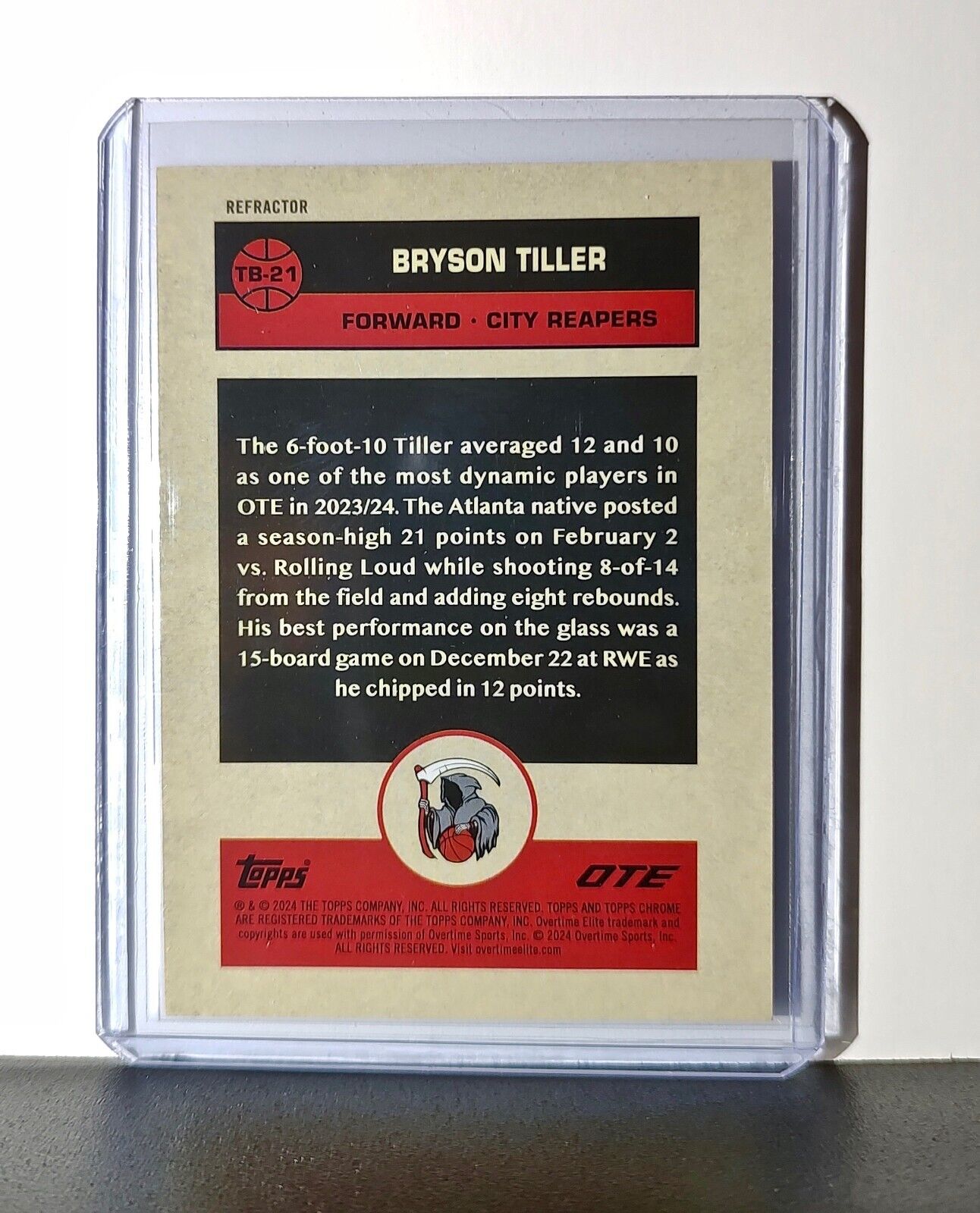 Bryson Tiller Refractor 2023-24 Topps Chrome Overtime #TB-21 1976 City Reapers