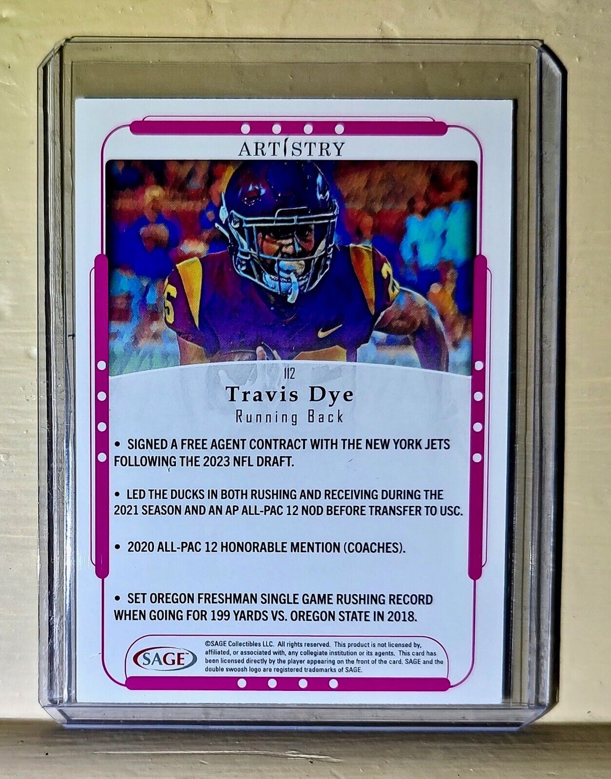 Travis Dye 2023 SAGE NFL Artistry Football #112 Card