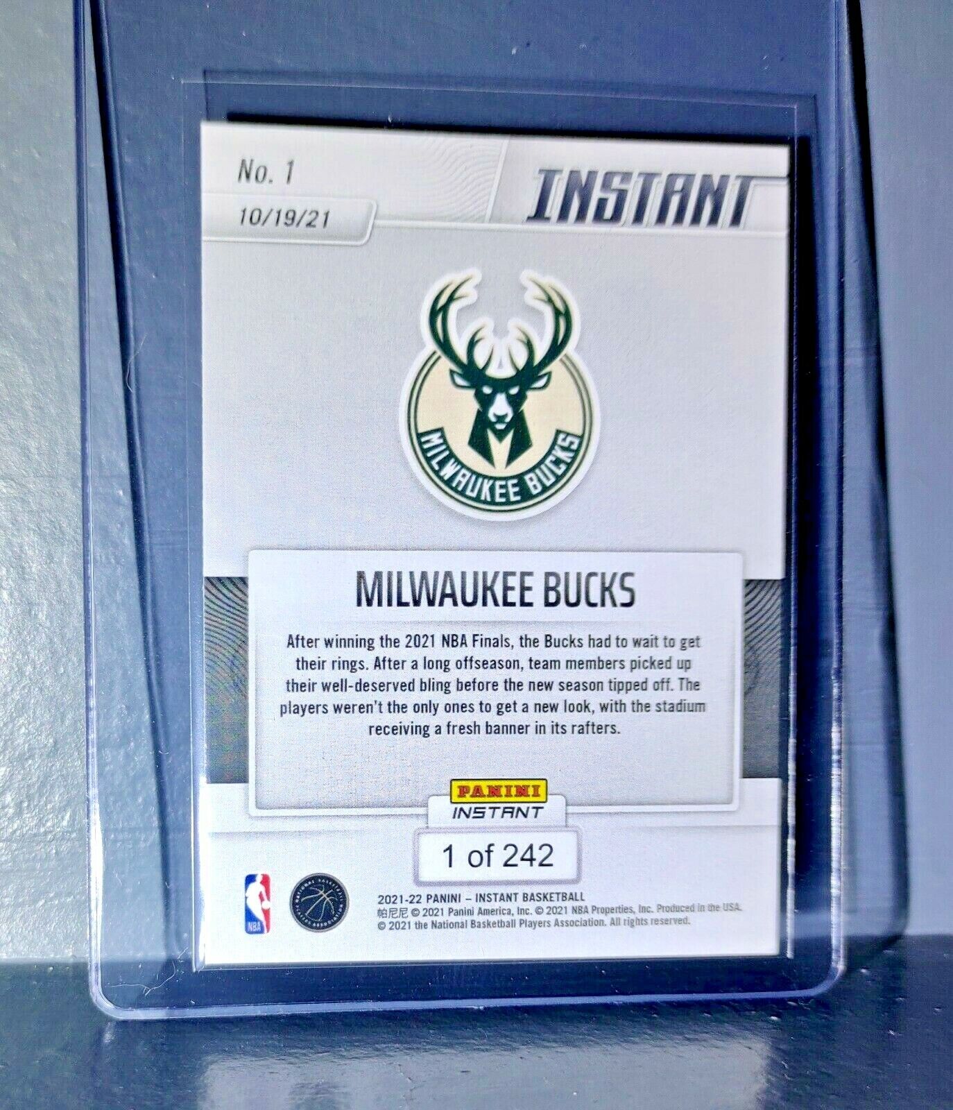 Milwaukee Bucks NBA Championship 2021-22 Panini NBA Instant #1 Card 1 of 242