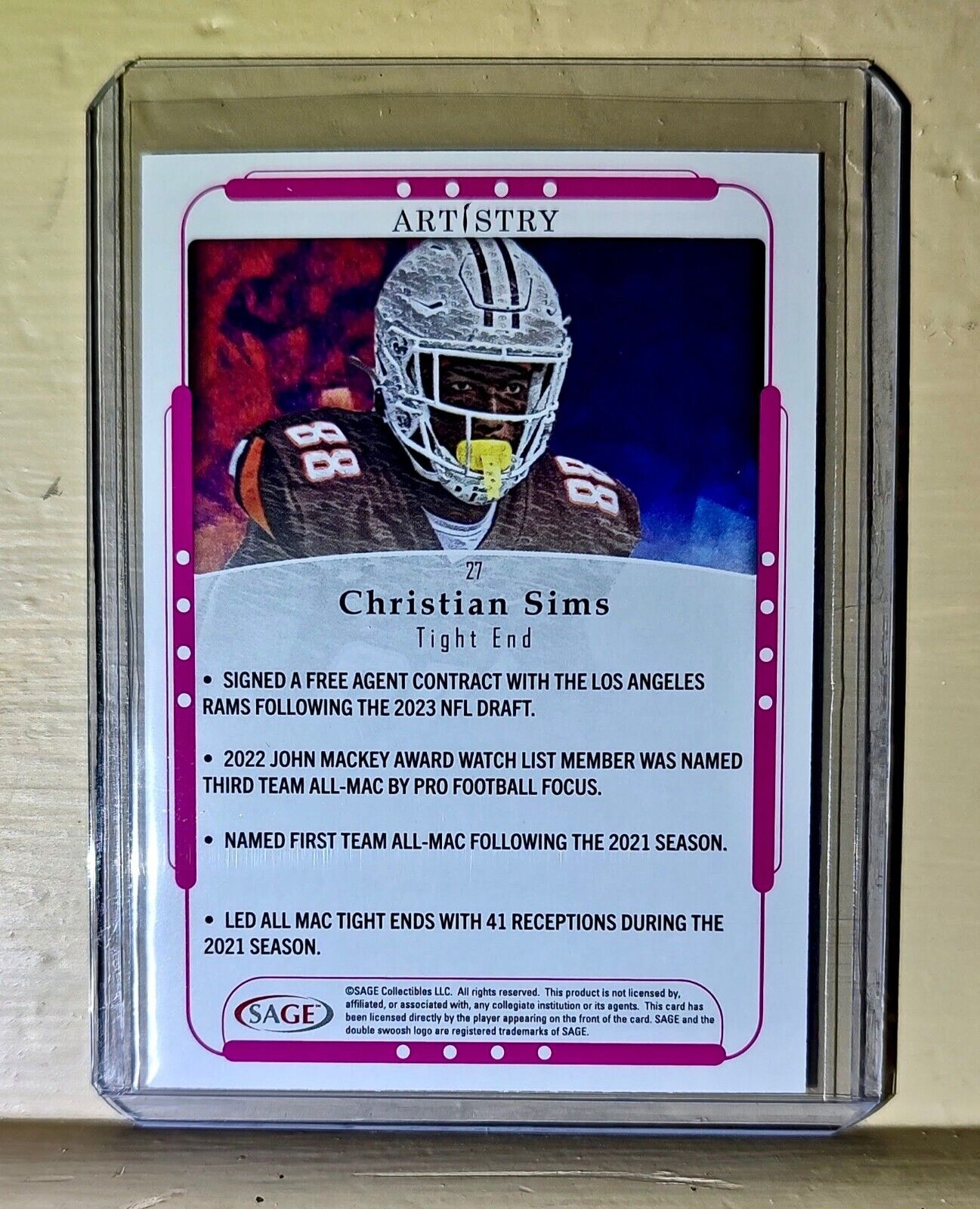 Christian Sims 2023 SAGE NFL Artistry Football #27 Card