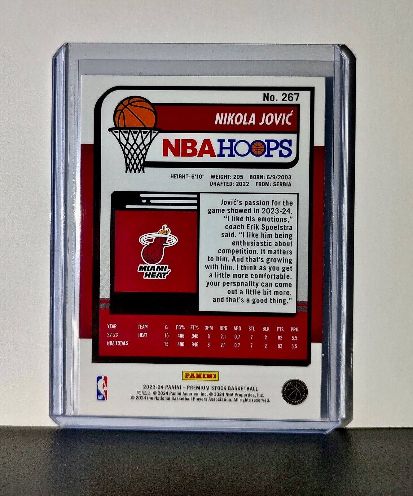 Nikola Jovic 2023-24 Panini Premium Stock NBA Hoops #267 Card Miami Heat
