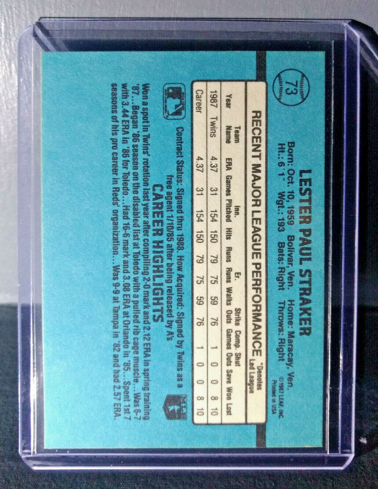 1988 Les Straker Donruss #73 Baseball Card