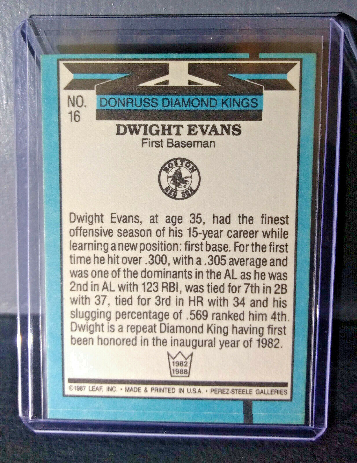 1988 Dwight Evans Donruss Diamond Kings #16 Baseball Card