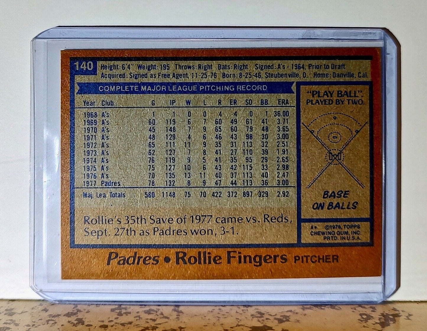 Rollie Fingers 1978 Topps MLB #140 Baseball Card San Diego Padres