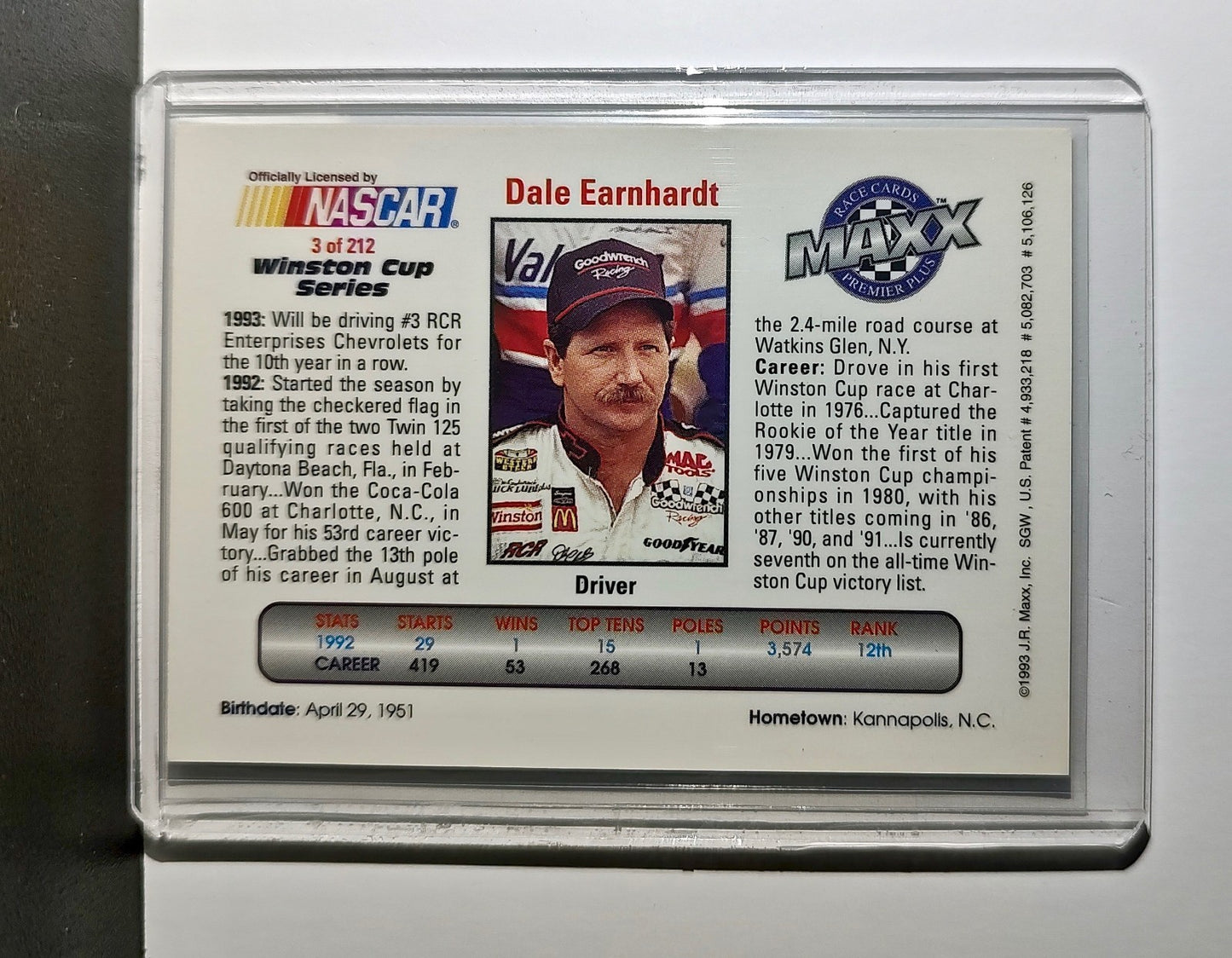 Dale Earnhardt 1993 Maxx Premier Plus Racing #3 NASCAR Richard Childress Racing