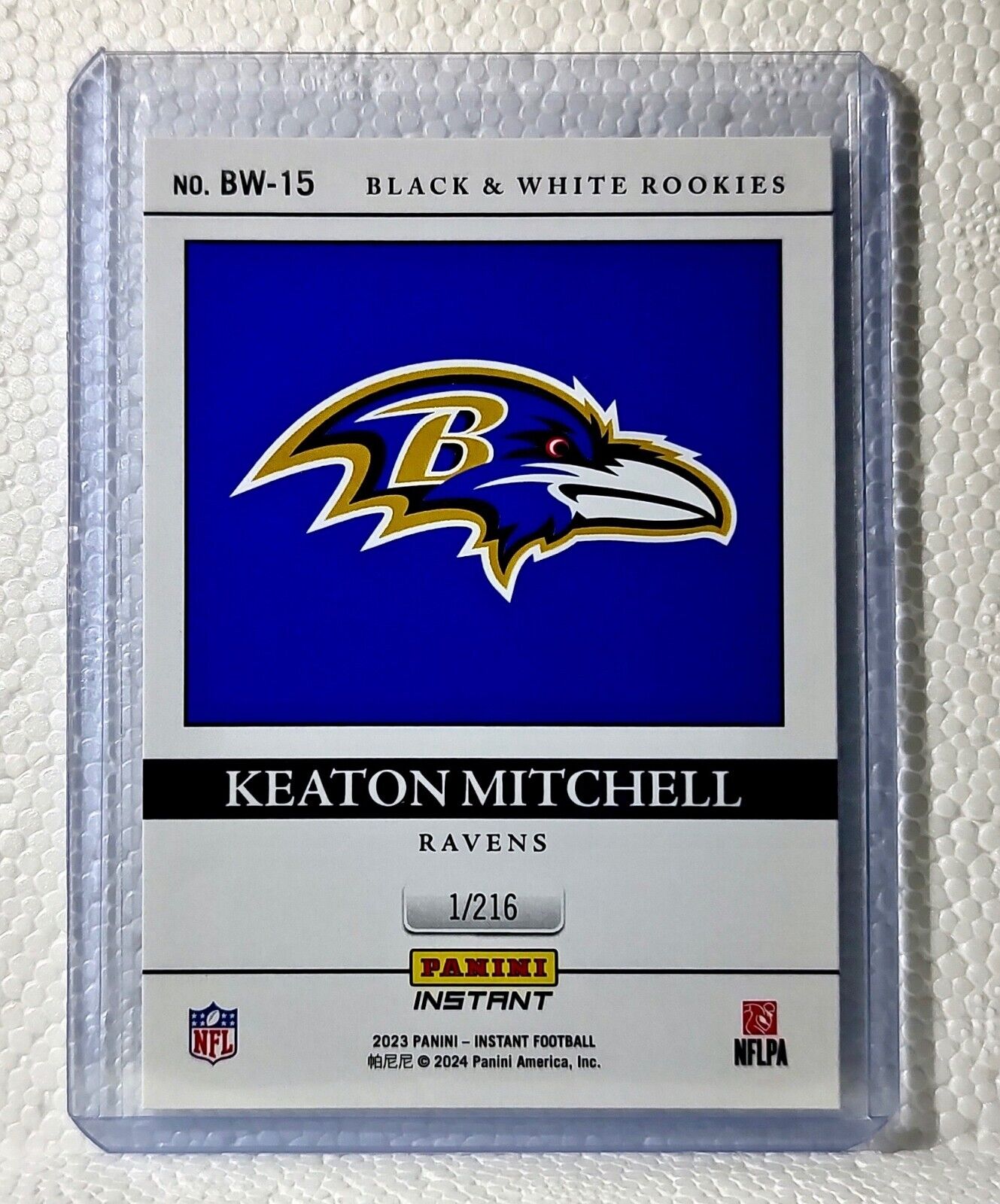 Keaton Mitchell 2023 Panini NFL #15 Black & White Rookies Card Ravens 1/216