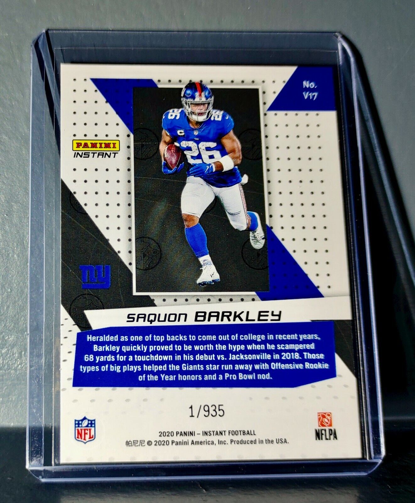 Saquon Barkley 2020 Panini NFL Instant Vortex #17 Football Card 1/935