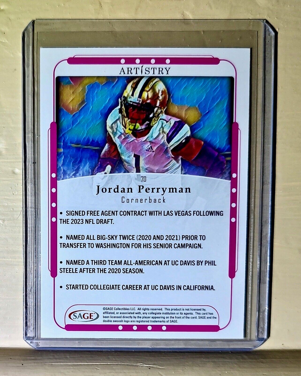 Jordan Perryman 2023 SAGE NFL Artistry Football #70 Card