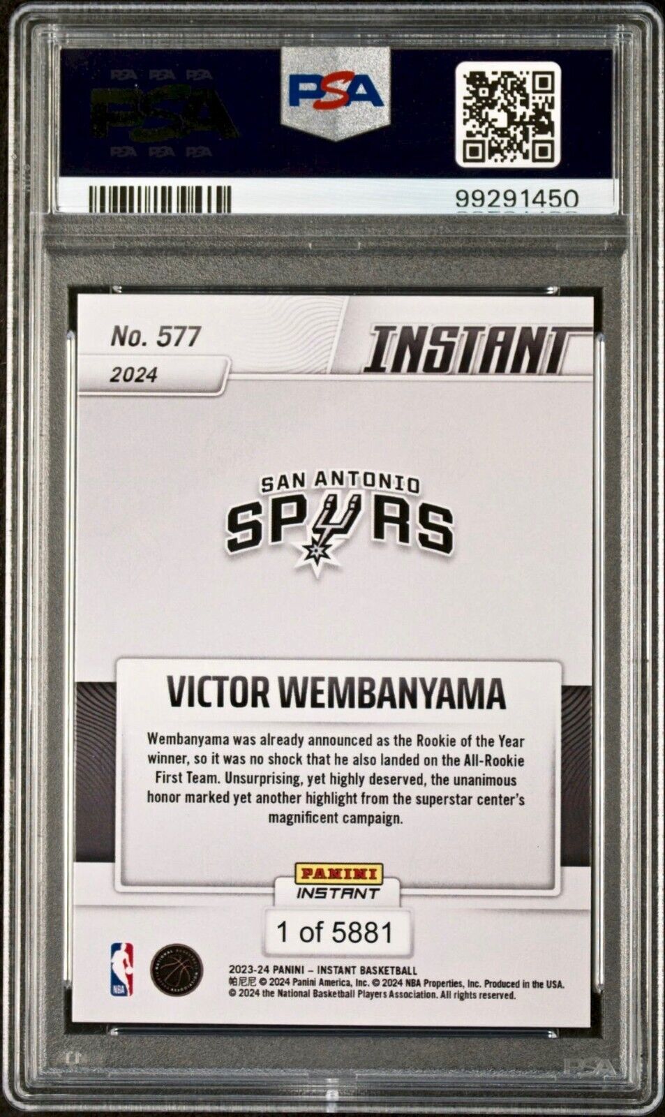Victor Wembanyama 2023 Panini NBA All-Rookie 1st Team #577 Rookie Card PSA 8