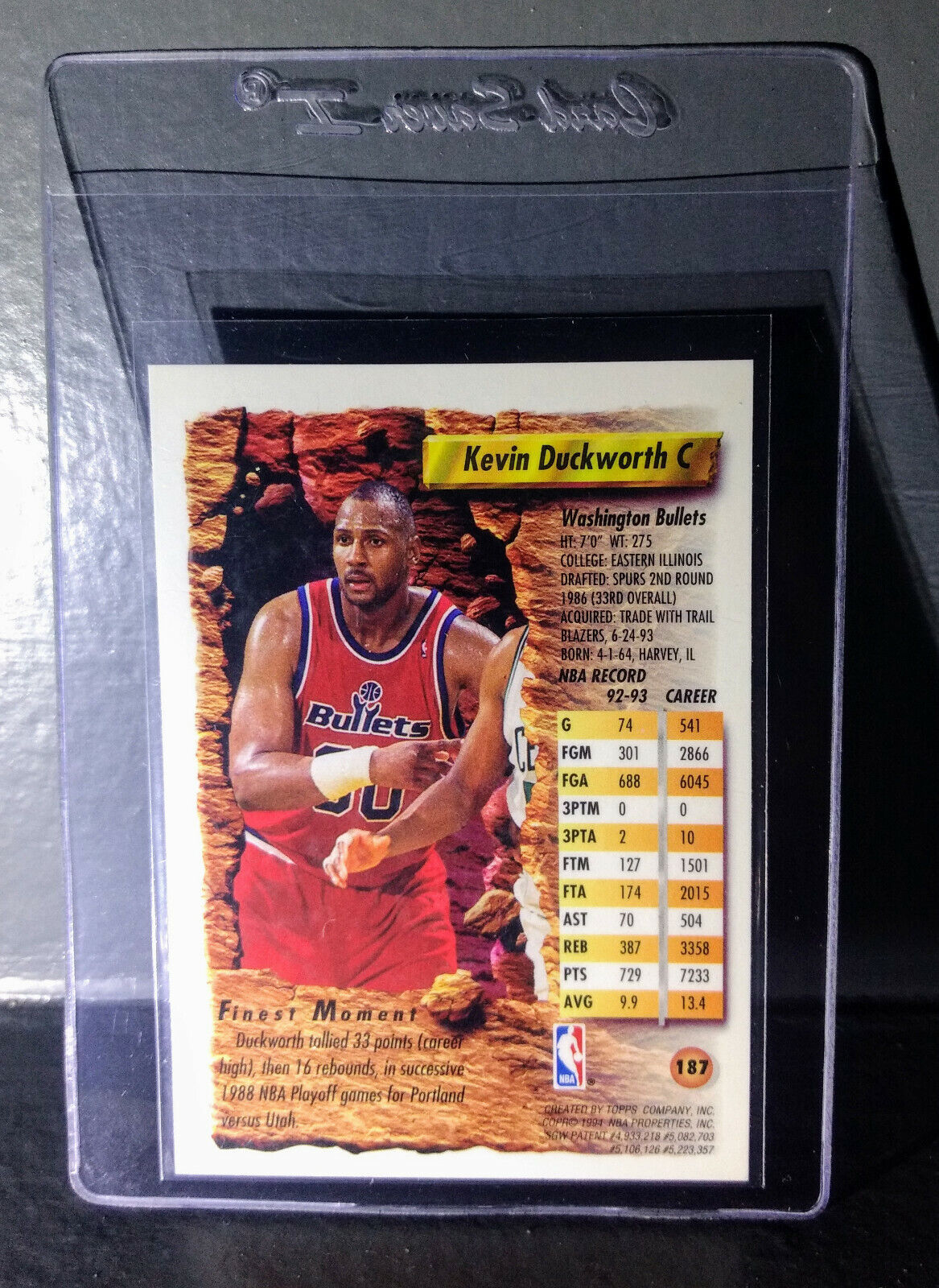 1993-94 Topps Finest Kevin Duckworth #187 Basketball Card