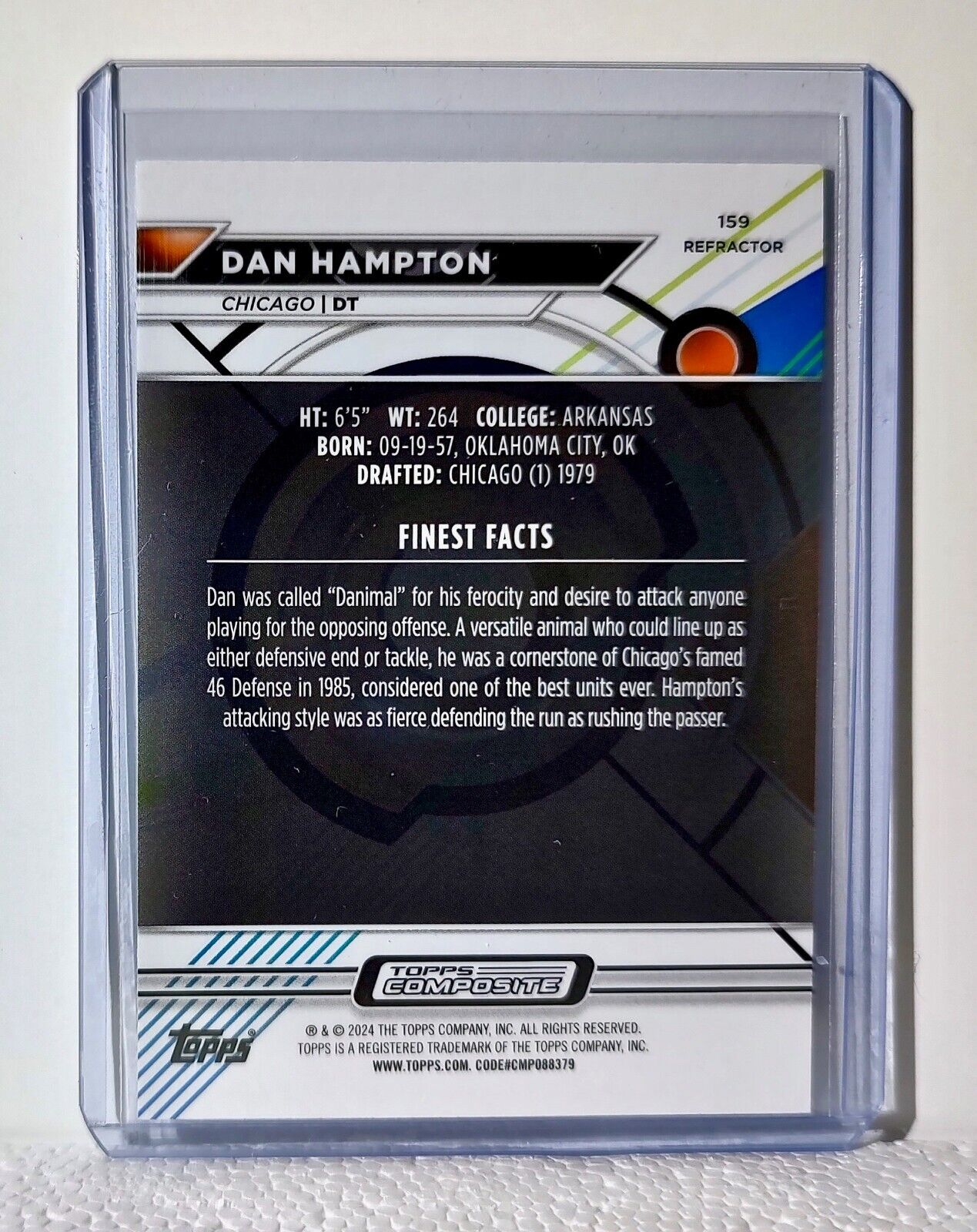 Dan Hampton 2023 Topps Finest Refractor NFL #159 Football Card Chicago Bears