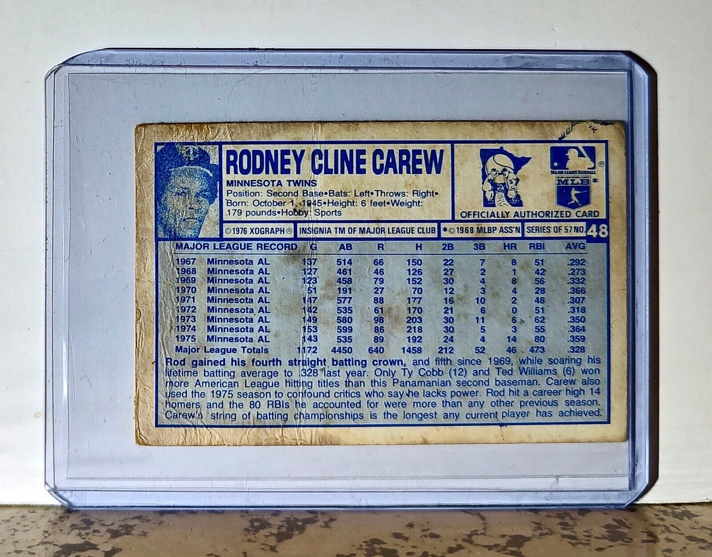 Rodney Carew 1976 Xograph 3-D Super Stars MLB #48 Baseball Card Minnesota Twins