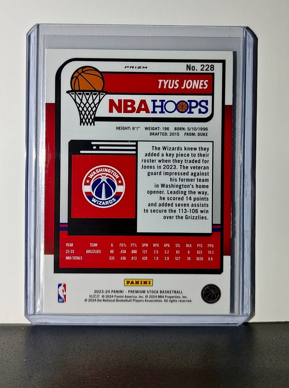 Tyus Jones 2023-24 Panini Premium Stock NBA Hoops #228 Disco Prizm Card Wizards